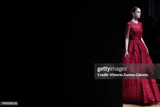 Model walks the runway during the Tony Ward Haute Couture Fall Winter 2018/2019 show as part of Paris Fashion Week on July 2, 2018 in Paris, France.