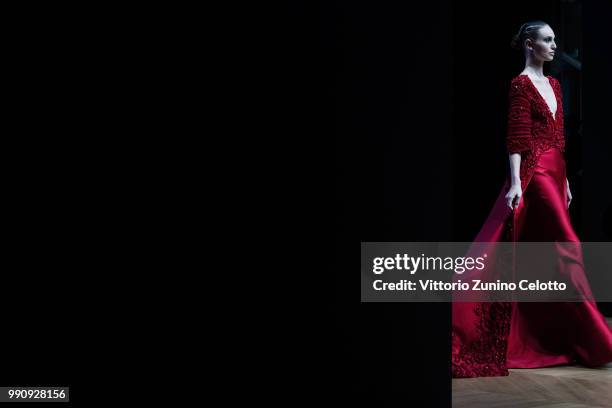 Model walks the runway during the Tony Ward Haute Couture Fall Winter 2018/2019 show as part of Paris Fashion Week on July 2, 2018 in Paris, France.