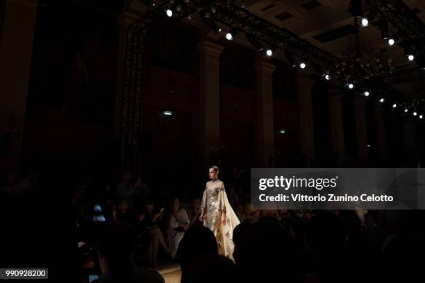 Model walks the runway during the Tony Ward Haute Couture Fall Winter 2018/2019 show as part of Paris Fashion Week on July 2, 2018 in Paris, France.