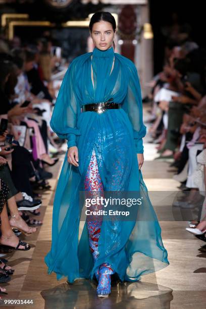 Model Adriana Lima walks the runway during the Schiaparelli Haute Couture Fall Winter 2018/2019 show as part of Paris Fashion Week on July 2, 2018 in...