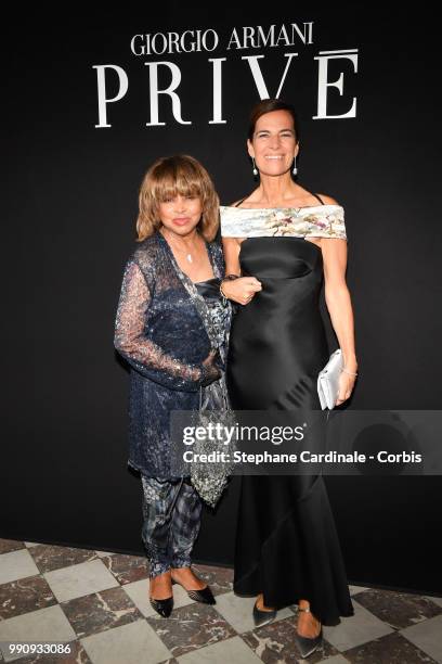 Tina Turner and Roberta Armani attend the Giorgio Armani Prive Haute Couture Fall/Winter 2018-2019 show as part of Haute Couture Paris Fashion Week...