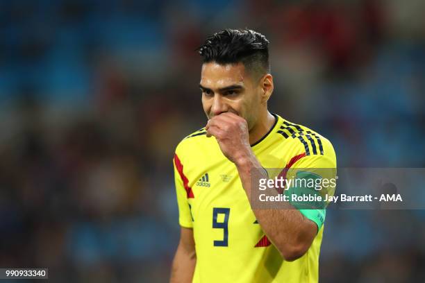 Radamel Falcao of Colombia reacts during the 2018 FIFA World Cup Russia Round of 16 match between Colombia and England at Spartak Stadium on July 3,...