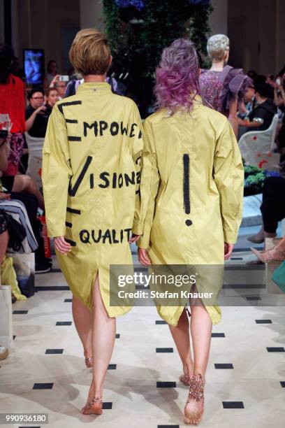 Models walk the runway at the Anja Gockel show during the Berlin Fashion Week Spring/Summer 2019 at Hotel Adlon on July 3, 2018 in Berlin, Germany.