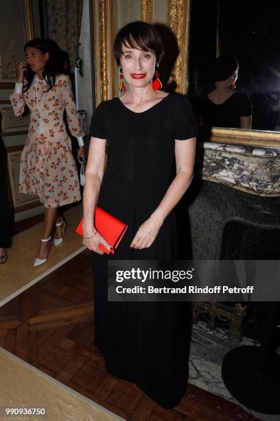 Actress Kristin Scott Thomas attends the Giorgio Armani Prive Haute Couture Fall Winter 2018/2019 show as part of Paris Fashion Week on July 3, 2018...