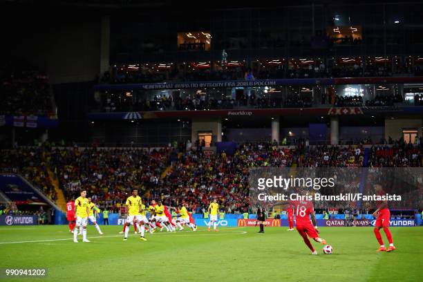 General view of the action as Ashley Young of England takes a freekick during the 2018 FIFA World Cup Russia Round of 16 match between Colombia and...