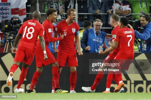 Ashley Young of England, Dele Alli of England, Harry Kane of England, Jesse Lingard of England during the 2018 FIFA World Cup Russia round of 16...