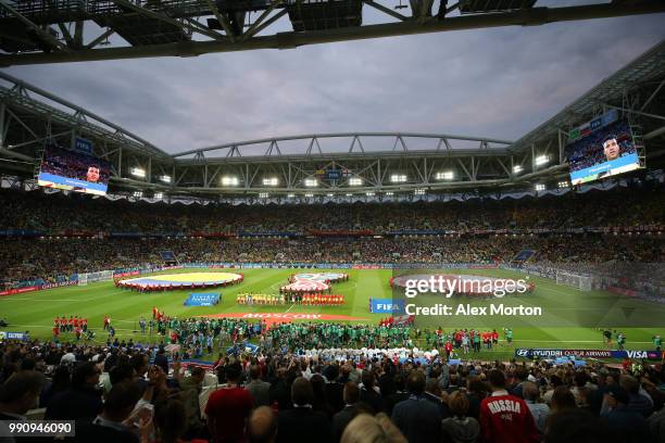 General view of stadium as Colombia and England players line up prior to the 2018 FIFA World Cup Russia Round of 16 match between Colombia and...