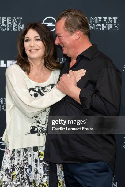 Iris Berben and Peter Kurth attend the premiere of the first and second episode of the series 'Die Protokollanttin' as part of the Munich Film...