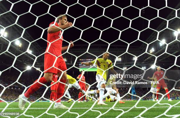 Harry Kane of England reacts after Colombia equalizing goal during the 2018 FIFA World Cup Russia Round of 16 match between Colombia and England at...