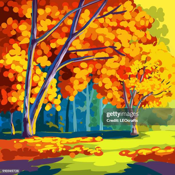 wunderschöne herbstliche landschaft - leocrafts stock-grafiken, -clipart, -cartoons und -symbole