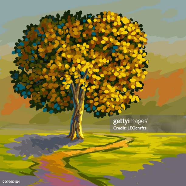 wunderschöne herbstliche landschaft - leocrafts stock-grafiken, -clipart, -cartoons und -symbole