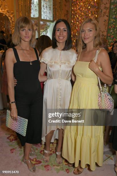 Jacquetta Wheeler, Serra Turker and Arizona Muse attend the Mrs Alice x Misela launch event at Annabel's on July 3, 2018 in London, England.