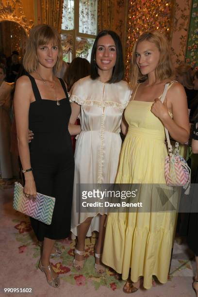 Jacquetta Wheeler, Serra Tucker and Arizona Muse attend the Mrs Alice x Misela launch event at Annabel's on July 3, 2018 in London, England.