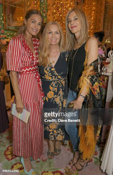 Yasmin Le Bon, Sophie Goodwin and Petrina Nystrom attend the Mrs Alice x Misela launch event at Annabel's on July 3, 2018 in London, England.