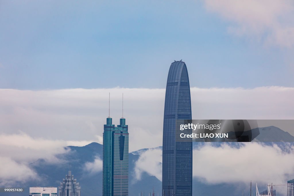 Shenzhen Skyscrapers in a low cloud weather