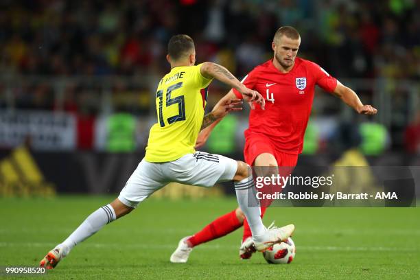 Eric Dier of England competes with Mateus Uribe of Colombia during the 2018 FIFA World Cup Russia Round of 16 match between Colombia and England at...