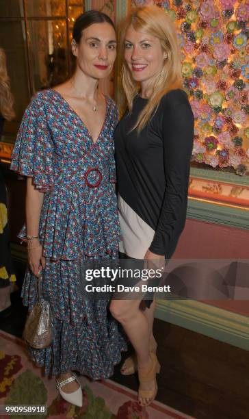 Maria Kastani and Meredith Ostrom attend the Mrs Alice x Misela launch event at Annabel's on July 3, 2018 in London, England.