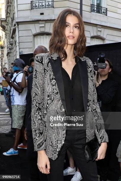 Kaia Gerber arrives at the 'Vogue Foundation Dinner 2018' at Palais Galleria on July 3, 2018 in Paris, France.