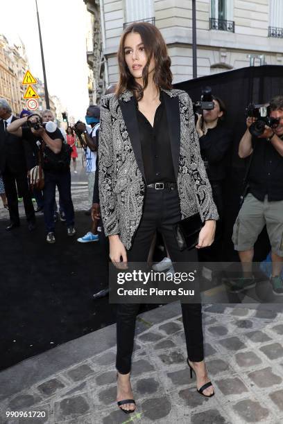 Kaia Gerber arrives at the 'Vogue Foundation Dinner 2018' at Palais Galleria on July 3, 2018 in Paris, France.