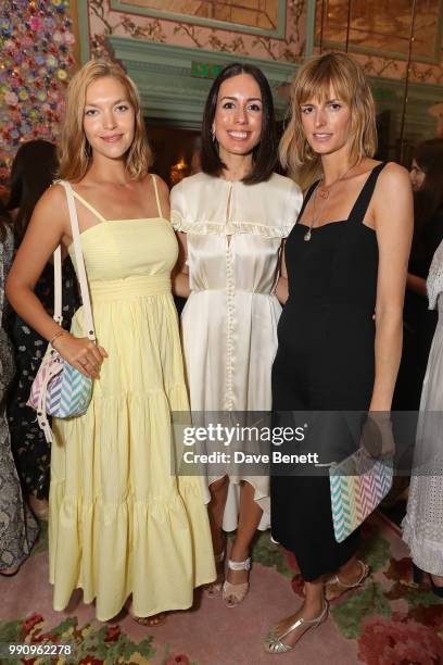 Arizona Muse, Serra Turker and Jacquetta Wheeler attend the Mrs Alice x Misela launch event at Annabel's on July 3, 2018 in London, England.