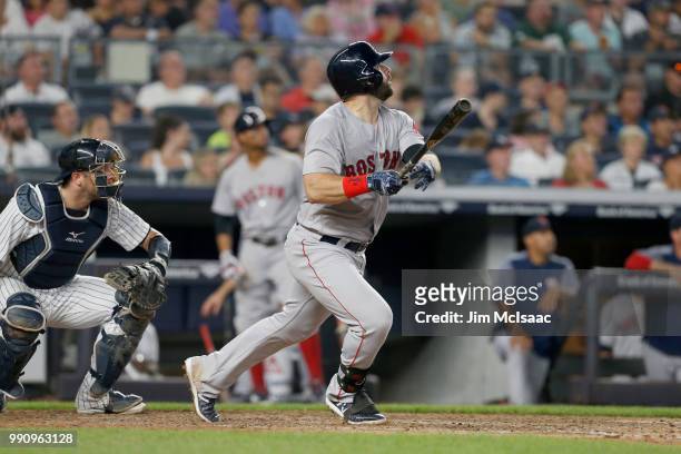 Mitch Moreland of the Boston Red Sox in action against the New York Yankees at Yankee Stadium on June 30, 2018 in the Bronx borough of New York City....