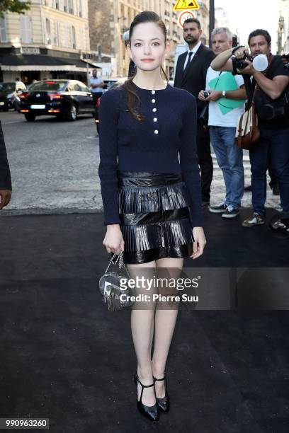 Mackenzie Foy arrives at the 'Vogue Foundation Dinner 2018' at Palais Galleria on July 3, 2018 in Paris, France.