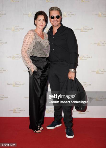 Alice Krueger and Hardy Krueger attend the 20 years event of Luisa Cerano at St Agnes Church on July 3, 2018 in Berlin, Germany.