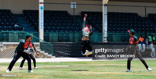 Liton Das of Bangladesh takes part in a training session one day ahead of the 1st Test between West Indies and Bangladesh at Coolidge Cricket Ground,...