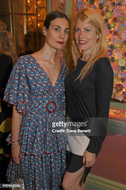 Maria Kastani and Meredith Ostrom attend the Mrs Alice x Misela launch event at Annabel's on July 3, 2018 in London, England.