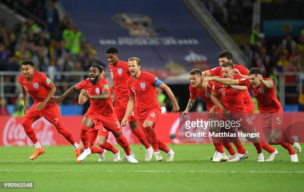 England celebrate after Eric Dier of England scores the winning penalty during the 2018 FIFA World Cup Russia Round of 16 match between Colombia and...
