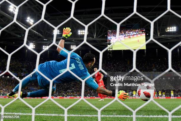 Eric Dier of England scores the winning penalty during the 2018 FIFA World Cup Russia Round of 16 match between Colombia and England at Spartak...