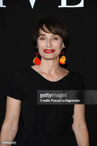 Kristin Scott Thomas attends the Giorgio Armani Prive Haute Couture Fall Winter 2018/2019 show as part of Paris Fashion Week on July 3, 2018 in...
