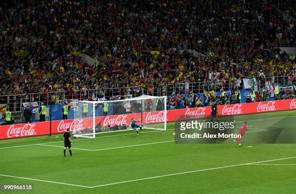 Eric Dier of England scores the winning penalty during the 2018 FIFA World Cup Russia Round of 16 match between Colombia and England at Spartak...