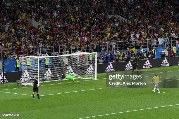 Jordan Pickford of England saves the fifth penalty from Carlos Bacca of Colombia in the penalty shoot out during the 2018 FIFA World Cup Russia Round...