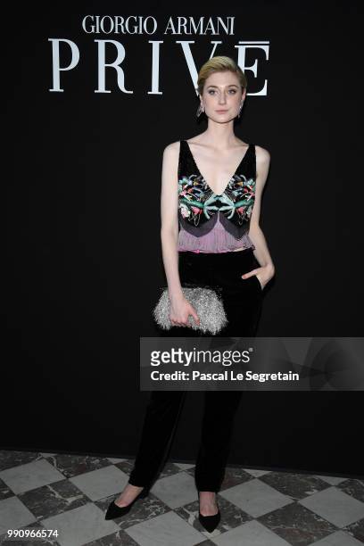 Elizabeth Debicki attends the Giorgio Armani Prive Haute Couture Fall Winter 2018/2019 show as part of Paris Fashion Week on July 3, 2018 in Paris,...