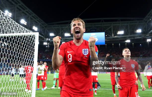 Harry Kane of England celebrates victory following the 2018 FIFA World Cup Russia Round of 16 match between Colombia and England at Spartak Stadium...