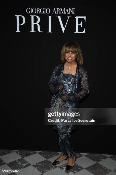 Tina Turner attends the Giorgio Armani Prive Haute Couture Fall Winter 2018/2019 show as part of Paris Fashion Week on July 3, 2018 in Paris, France.