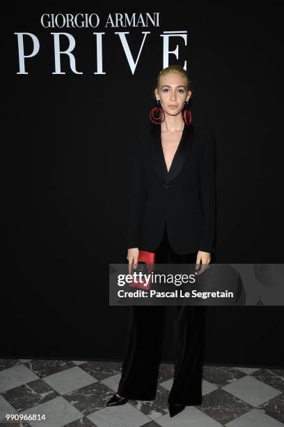 Sabine Getty attends the Giorgio Armani Prive Haute Couture Fall Winter 2018/2019 show as part of Paris Fashion Week on July 3, 2018 in Paris, France.