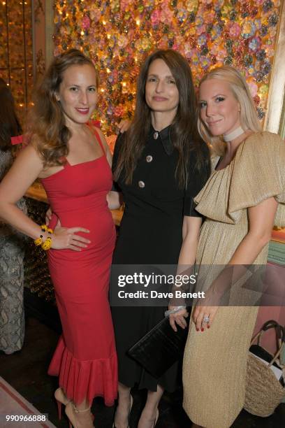 Charlotte Dellal, Alessandra Rich and Alice Naylor-Leyland attend the Mrs Alice x Misela launch event at Annabel's on July 3, 2018 in London, England.