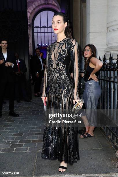 Vittoria Ceretti arrives at the 'Vogue Foundation Dinner 2018' at Palais Galleria on July 3, 2018 in Paris, France.