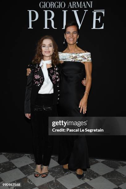 Isabelle Huppert and Roberta Armani attend the Giorgio Armani Prive Haute Couture Fall Winter 2018/2019 show as part of Paris Fashion Week on July 3,...