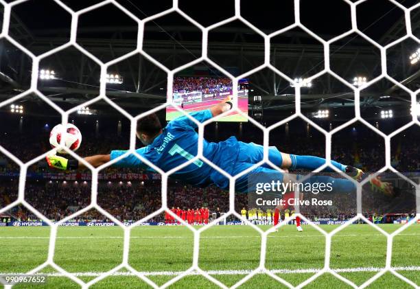 David Ospina of Colombia saves the third penalty from Jordan Henderson of England in the penalty shoot out during the 2018 FIFA World Cup Russia...