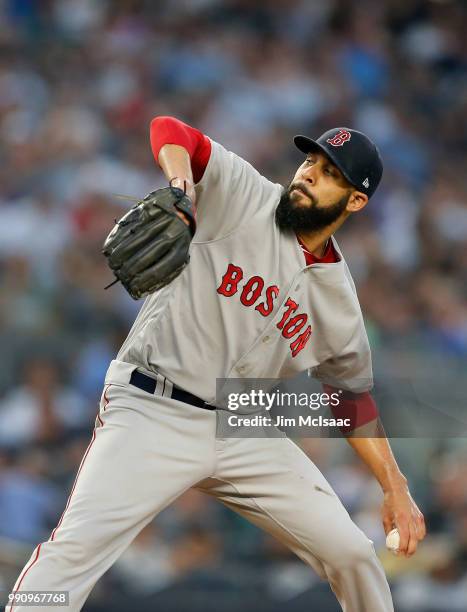 David Price of the Boston Red Sox in action against the New York Yankees at Yankee Stadium on July 1, 2018 in the Bronx borough of New York City. The...