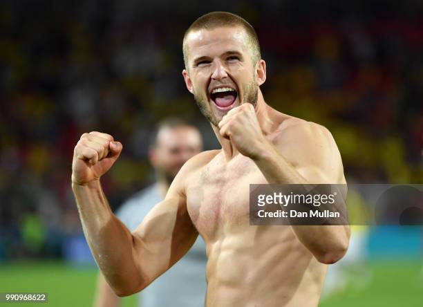 Eric Dier of England celebrates following his sides victory in the 2018 FIFA World Cup Russia Round of 16 match between Colombia and England at...
