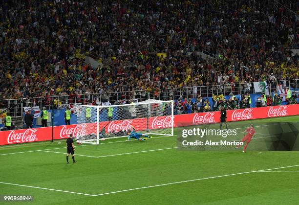 Eric Dier of England scores his team's fifth and winning penalty past David Ospina of Colombia in the penalty shoot out during the 2018 FIFA World...