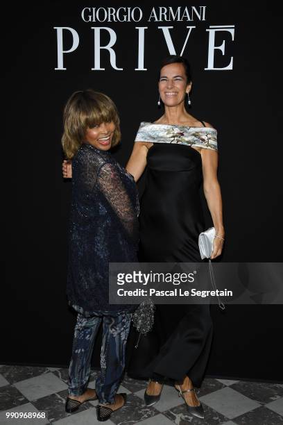 Tina Turner and Roberta Armani attend the Giorgio Armani Prive Haute Couture Fall Winter 2018/2019 show as part of Paris Fashion Week on July 3, 2018...