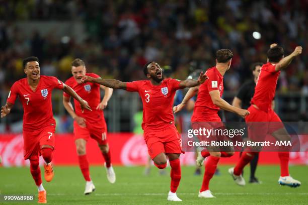 Danny Rose of England and his team-mates celebrate winning a penalty shootout at the end of extra time during the 2018 FIFA World Cup Russia Round of...