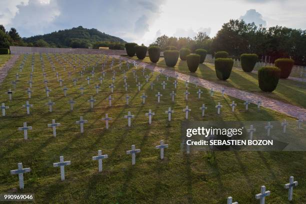 Picture shows the cemetery of Vieil Armand, formerly called Hartmannswillerkopf in the Vosges mountains of eastern France, on July 3, 2018. -...