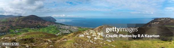 view from hills near conwy of the coast of north wales - stitching stock-fotos und bilder