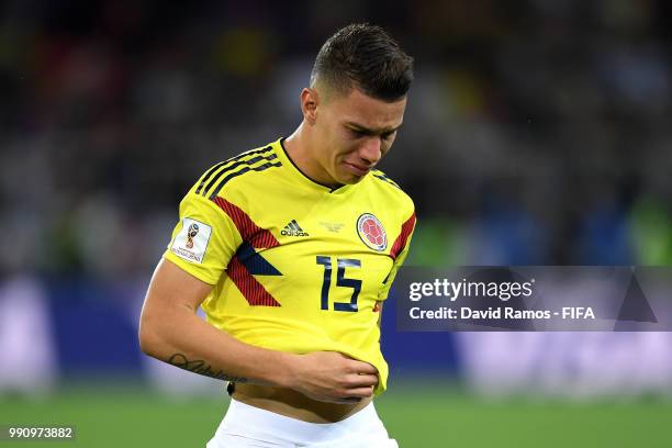 Mateus Uribe of Colombia looks dejected following his sides defeat in the 2018 FIFA World Cup Russia Round of 16 match between Colombia and England...